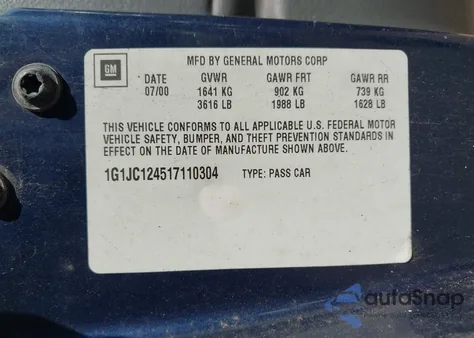 2001 Chevrolet Cavalier from USA, damaged, VIN 1G1JC124517110304